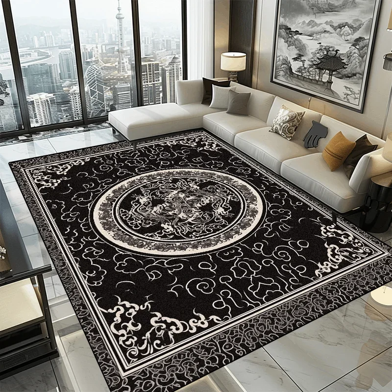 Retro Luxury Black Carpet Living Room Large Size Rug Non-slip Coffee Tables Mat Home Decoration Bedroom Lounge Rug Tapis Salon