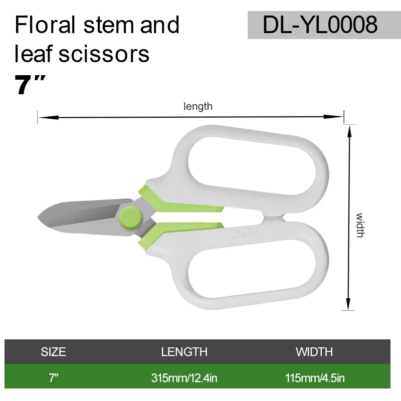 7-inch bloemenschaar, steel- en bladschaar van roestvrij staal met antislip TPR-handvat, scherpe tuinschaar voor bloemarrangementen