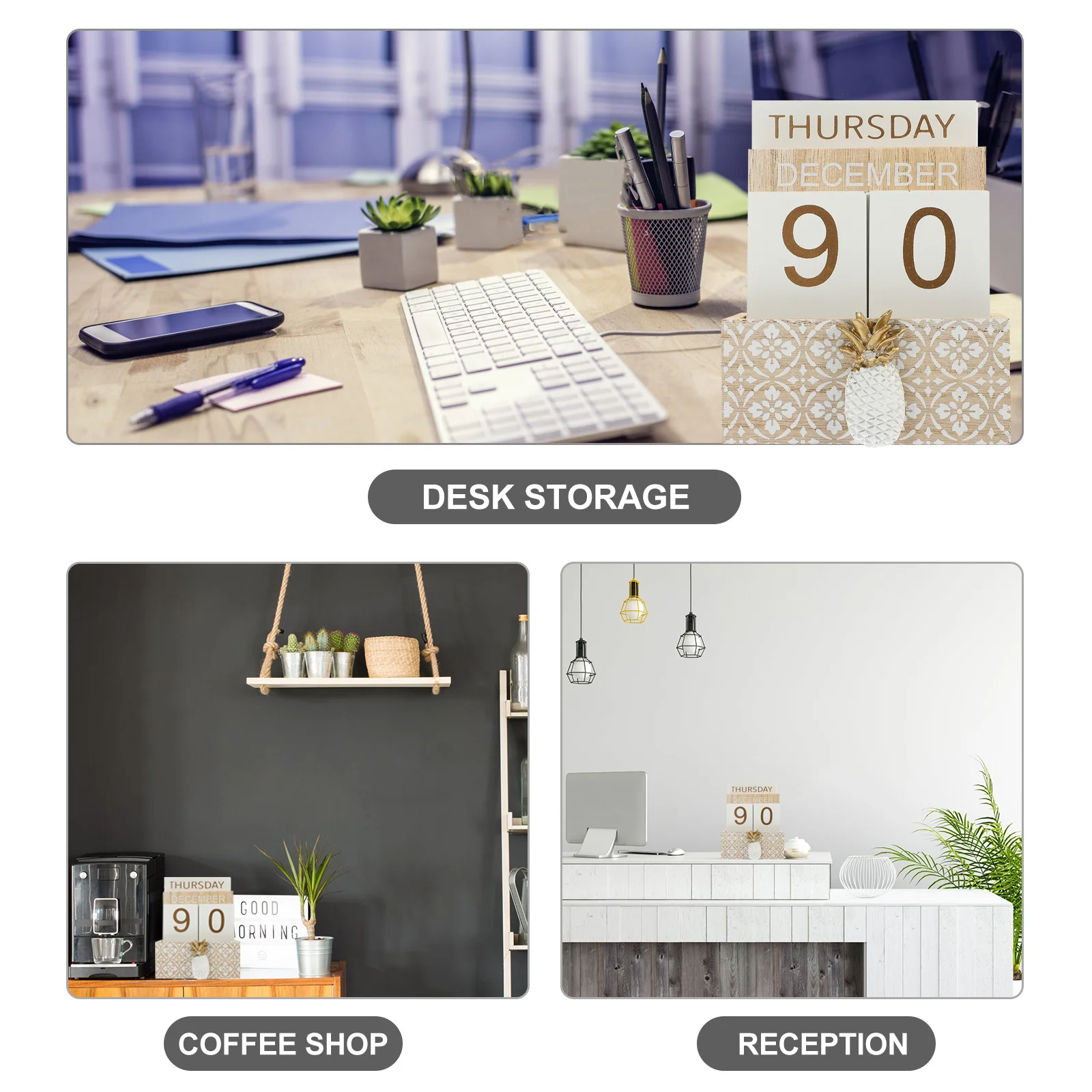 

Chic Rustic Wooden Perpetual Calendar Block Desktop Calendar for Home Office Month Date Day Display Tabletop Chic Desktop Decor