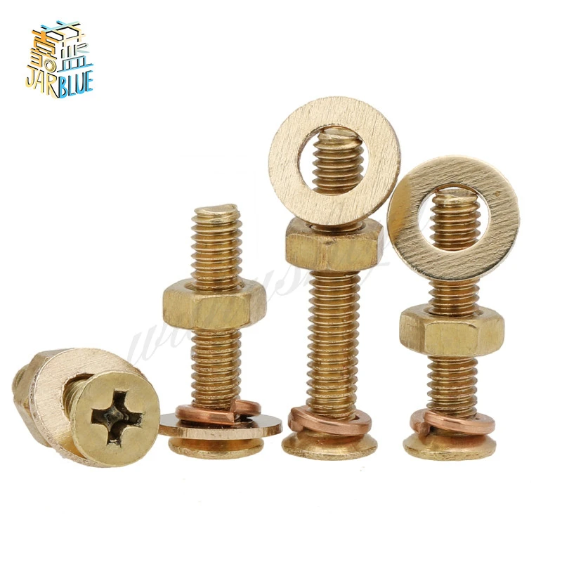 2-20Pcs M3 M4 M5 M6 M8 Copper Countersunk Screw Nut Set/copper Cross Flat Head Combination Screw/all Copper Flat Pad Spring