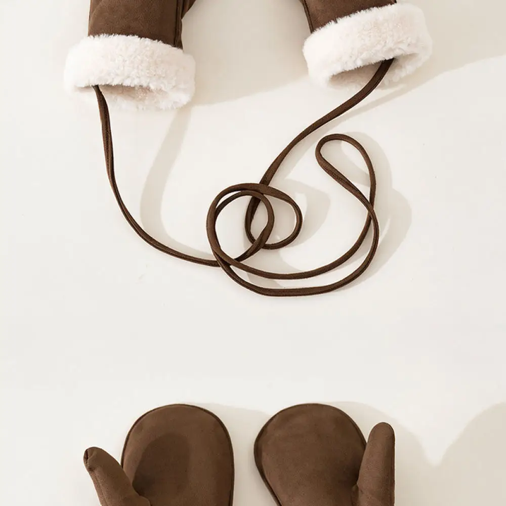 Windproof Winter Suede Mittens For For Fanxingke Thickened Fleece Lined Warm Gloves Hanging Neck Strap Large Size Essential