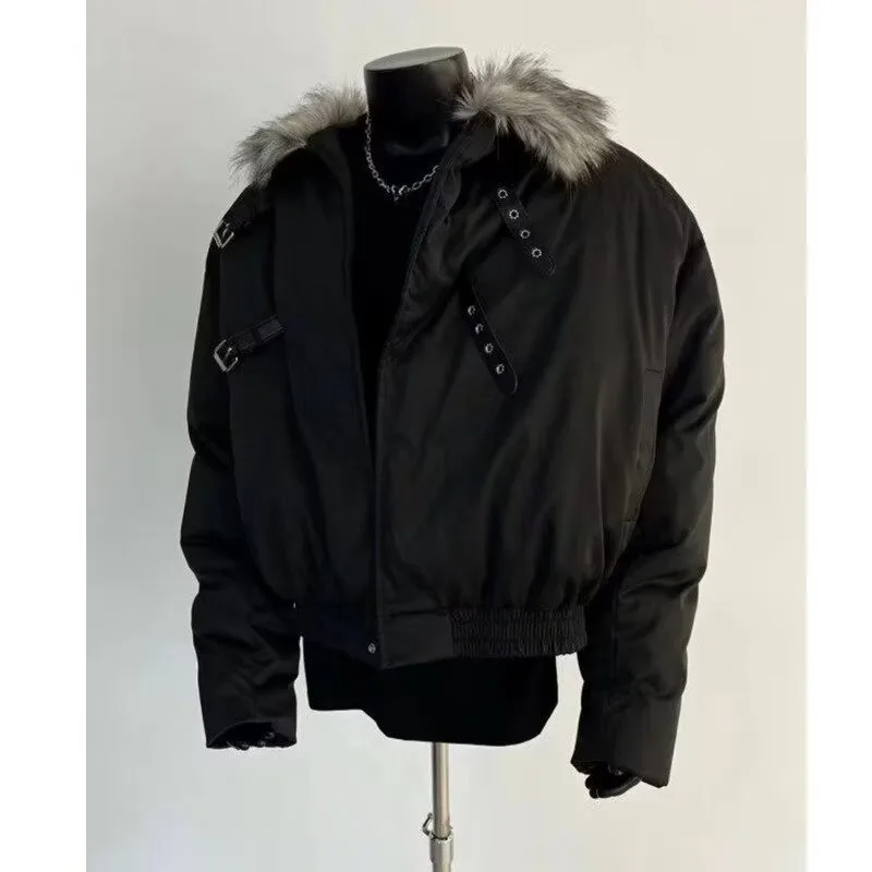 

Мужская утепленная хлопковая куртка с меховым воротником, повседневная, молодежная, свободного кроя, из полиэстера, с длинными рукавами, зимняя теплая.