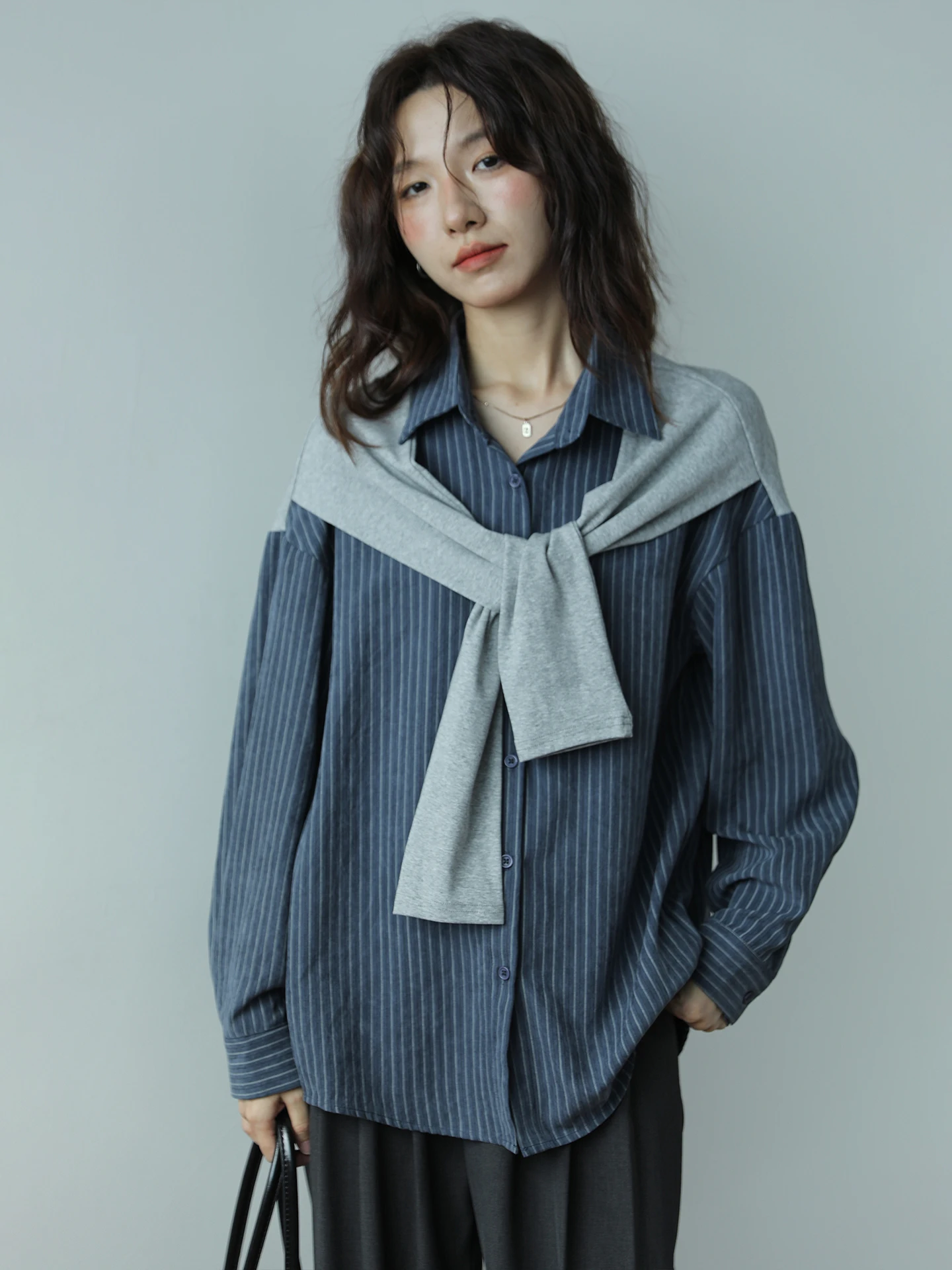 

Women's Casual Long Sve irt Scarf Set Commute Sle Slimming Soft Cotton Polyester Blend Autumn Winter New Arrival