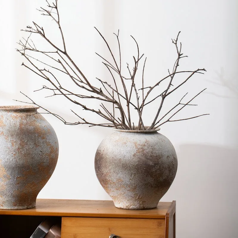 Ceramic vase wabi sandy wind retro old coarse pottery pot vase ornament B & B style hotel soft decoration vase