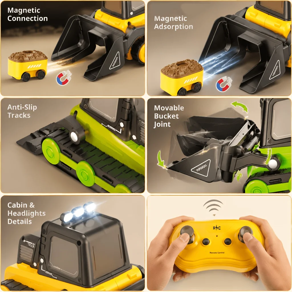 ABS RC Magnetic Battle Bulldozer With USB Cable, Magnetic Suction Competitive Engineering Car Kids Toy for Birthday Indoor Play