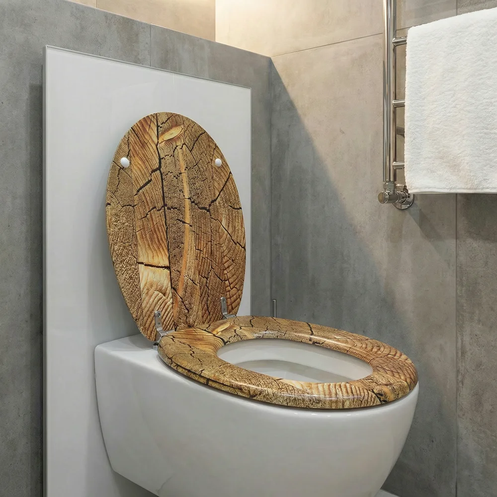 SINOBATH WC-Sitz mit Soft-Close-Funktion, WC-Sitz aus Holz, universeller Toilettensitz, langlebiger, stabiler MDF-Toilettensitz, belastbar bis 190 kg, einfache Installation, Zinklegierungsscharnier, antibakteriell und leicht zu reinigen – Detail 8
