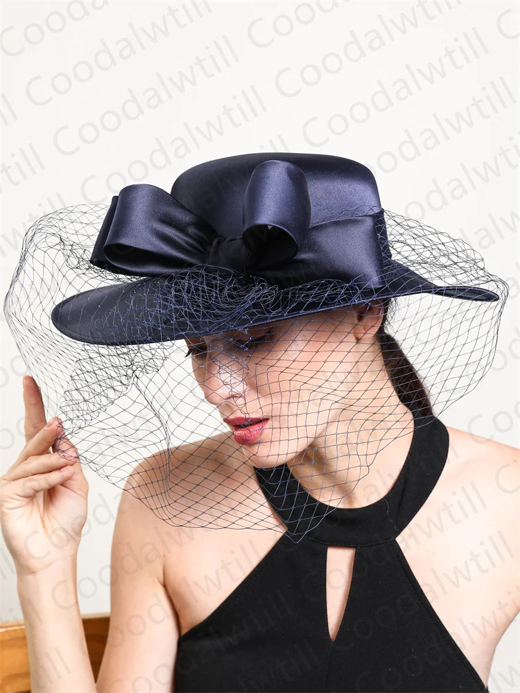 Women Formal Party Veils Fedora Cap Wedding Church Fascinators Mesh Hat Derby Party Show Chapeau Cap With Bow Hair Accessories