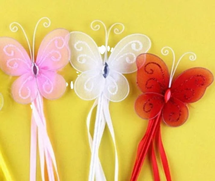 New Colors Princess Butterfly Fairy Wand Magic Sticks Birthday Party Favor Girl Gift 4color White Pink Red Yellow Wholesale