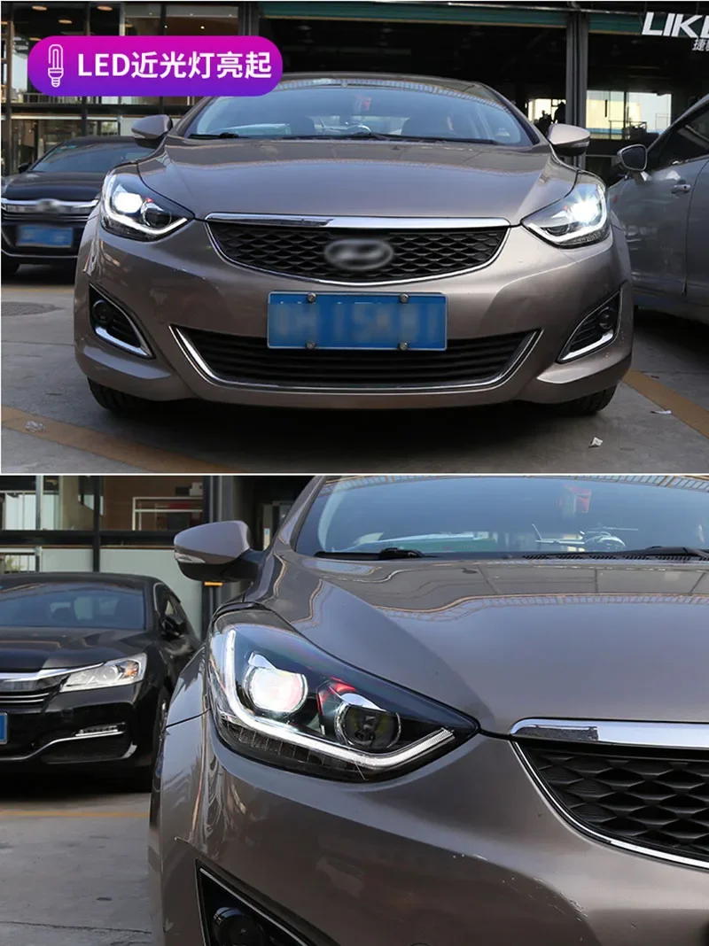 كشافات السيارة المصابيح الأمامية تعديل HID زينون رئيس مصباح رئيس ضوء LAED DRL لشركة هيونداي إلنترا أفانتي 2012-2016