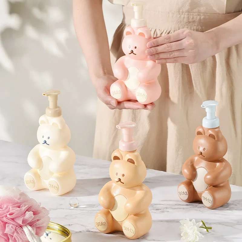 Cartoon Bear Foaming Soap Dispenser Bathroom Hand Sanitizer Shampoo Shower Gel Refillable Pump Bottle Making Foam Container