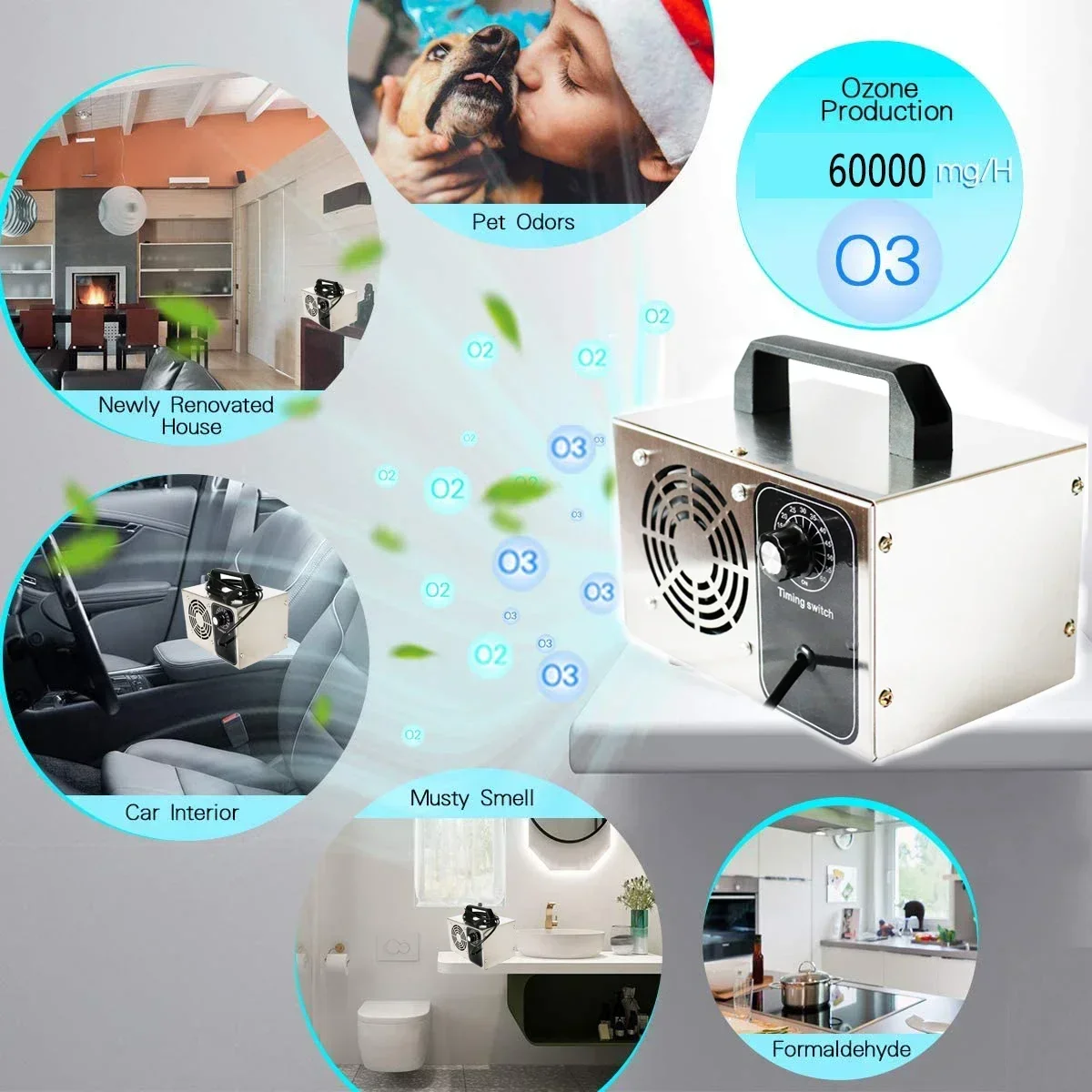 Ozone Generator 220v 60g Ozonizer Air Purifier Home Cleaner Treatment Ozono Remove Formaldehyde