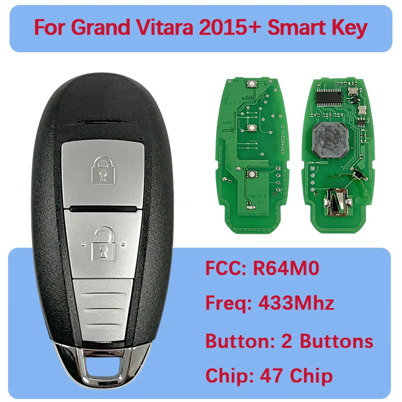 

CN048006 Aftermarket 2 кнопки смарт-брелок 47 чип 433 МГц FCC R64M0 37172-54P01 37172-54P02 для Grand Vitara 2015+