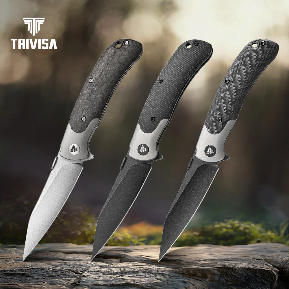 TRIVISA Folding UMa Knife  S35VN Steel Blade Ti & Carbon Fiber Micarta  Handle with Clip Pocket Professional Camping hunting EDC