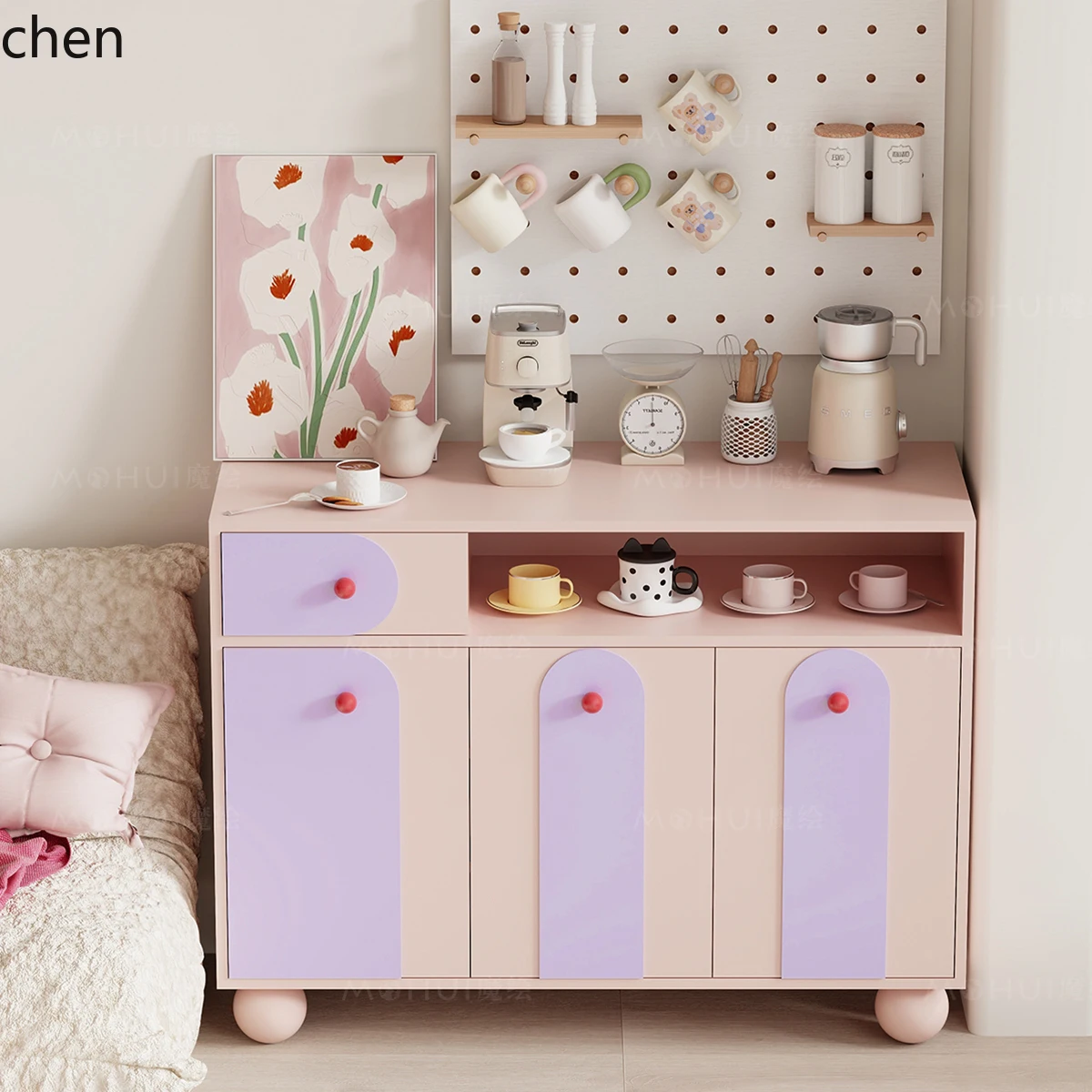 ZWS. Dopamine Living Room Side Cabinet Integrated Decorative Cabinet Princess Style Bedroom Memphis Storage Cabinet