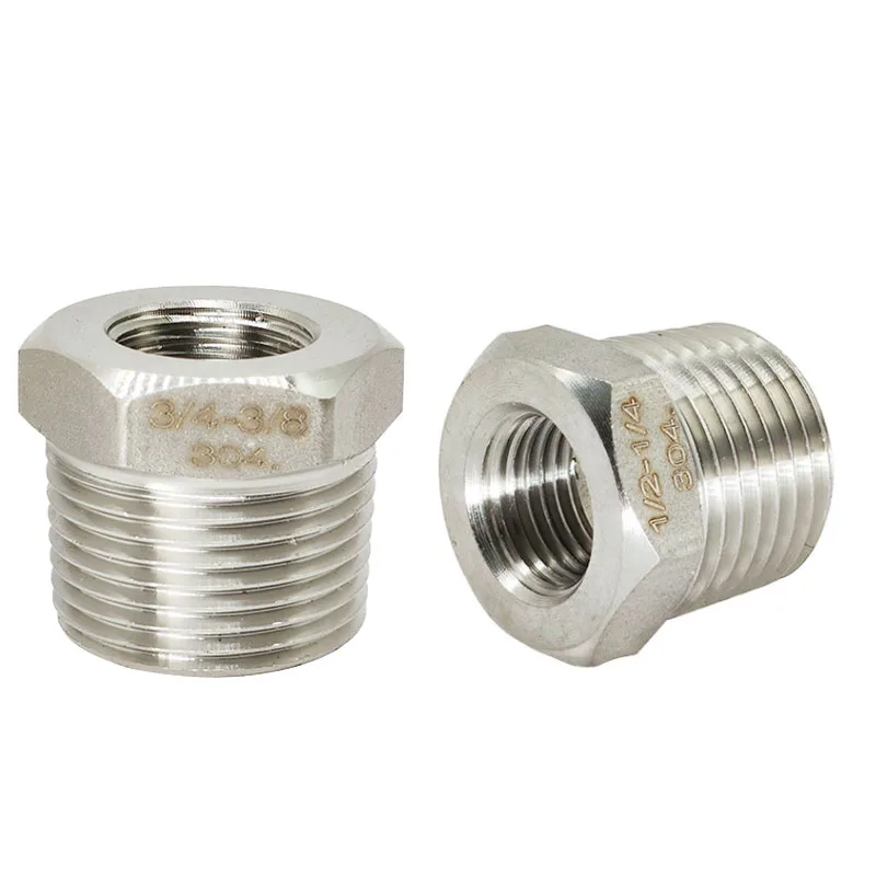 Bucha redutora macho x fêmea 1/8 "1/4" 1/2 "3/4" 1 "dn8 dn10 dn15 dn20 rosca bsp 304 acessórios para tubos de encanamento de aço inoxidável