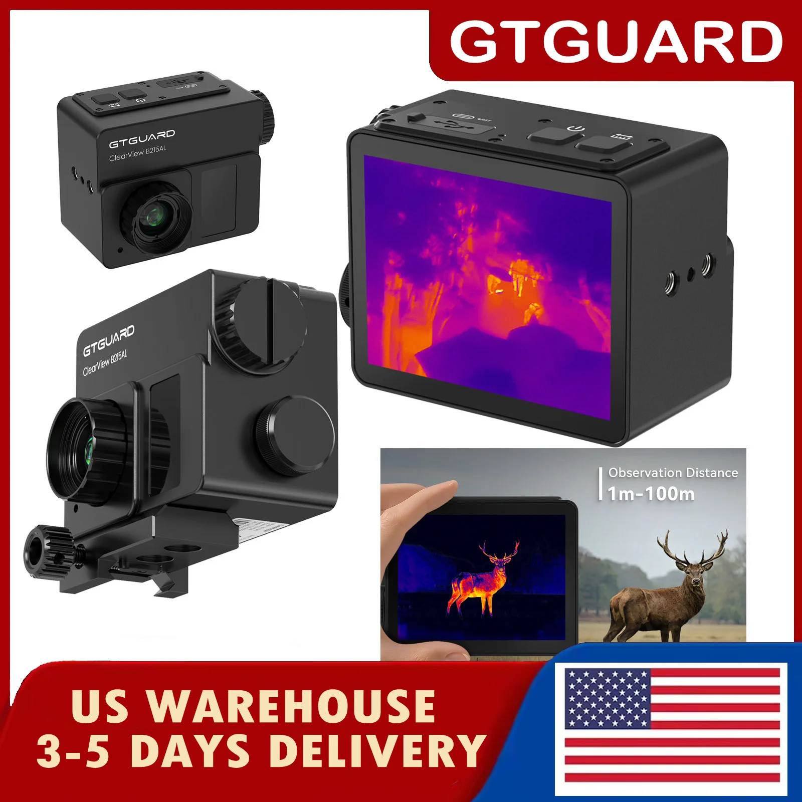 

Тепловизионный прицел GTGUARD ClearView B215AL с 8-кратным цифровым зумом, разрешением 256*192 и ЖК-дисплеем 1024×768, очки ночного видения