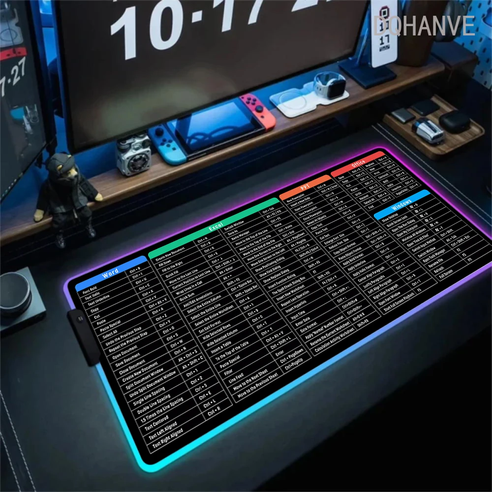 RGB Luminous Mouse Pad FL Studio shortcut key Deskmat Mousepad Keyboard Game Table Pad Excel Shortcuts Pattern Laptop Mouse Mat