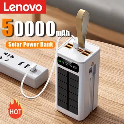 Lenovo 50000mAh Thicken Solar Power Bank Big Capacity Built-in Cables External Battery LED Light Power Bank for  iPhone Xiaomi