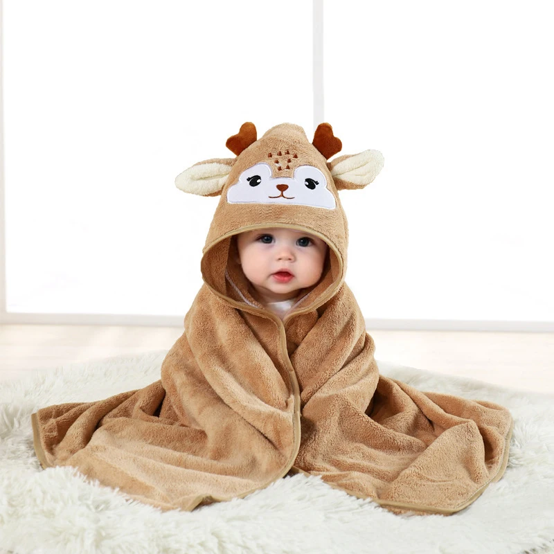 1 Piece Baby Bath Towel Super Absorbent Polyester Material Cute Animal Hooded Bath Towel Bathroom Supplies Beach Cape