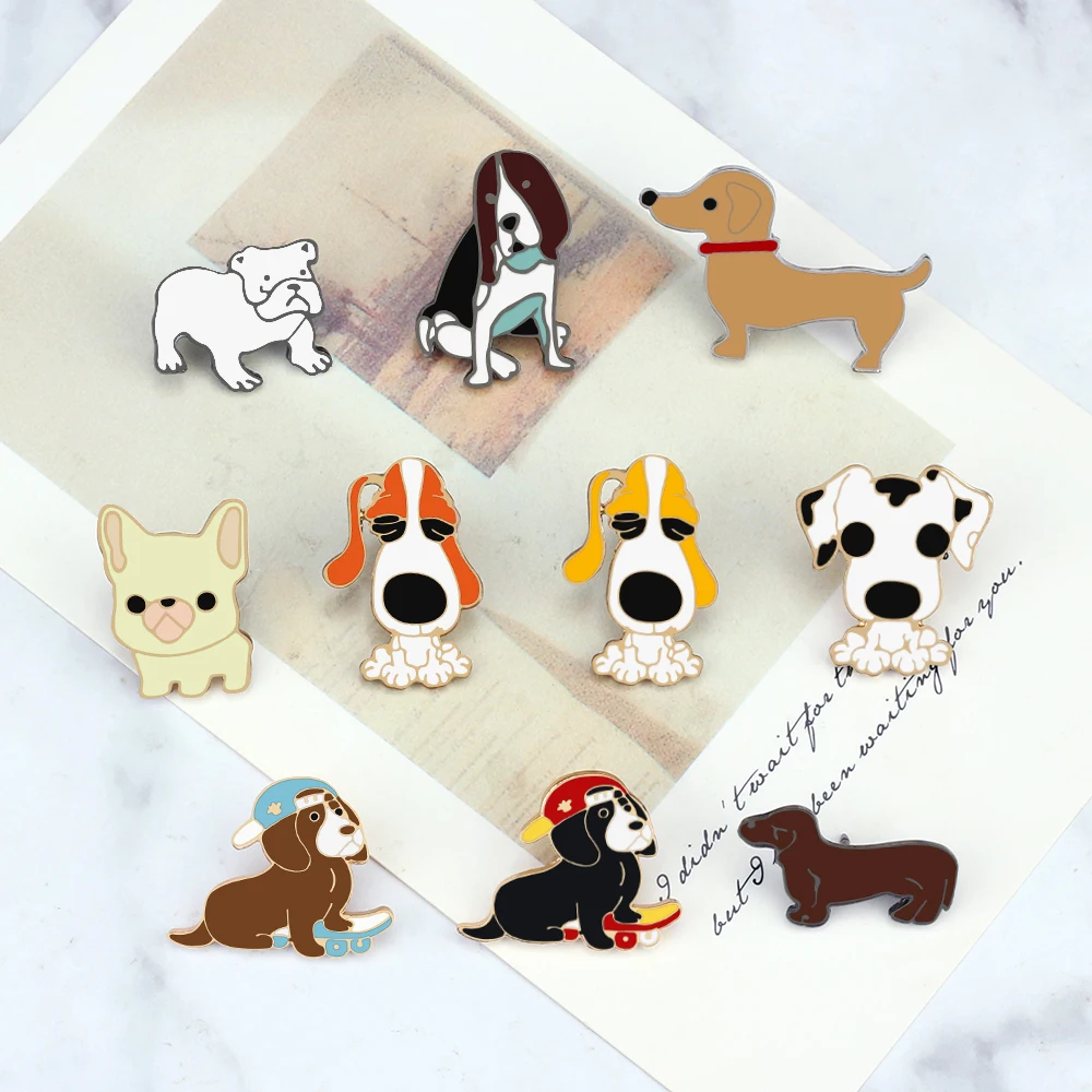 Lovely Animal Dogs Collection Enamel Brooch Cartoon Funny Cute Pet Puppy Pins Backpack Shirts Lapel Badge Accessories Kids Gifts