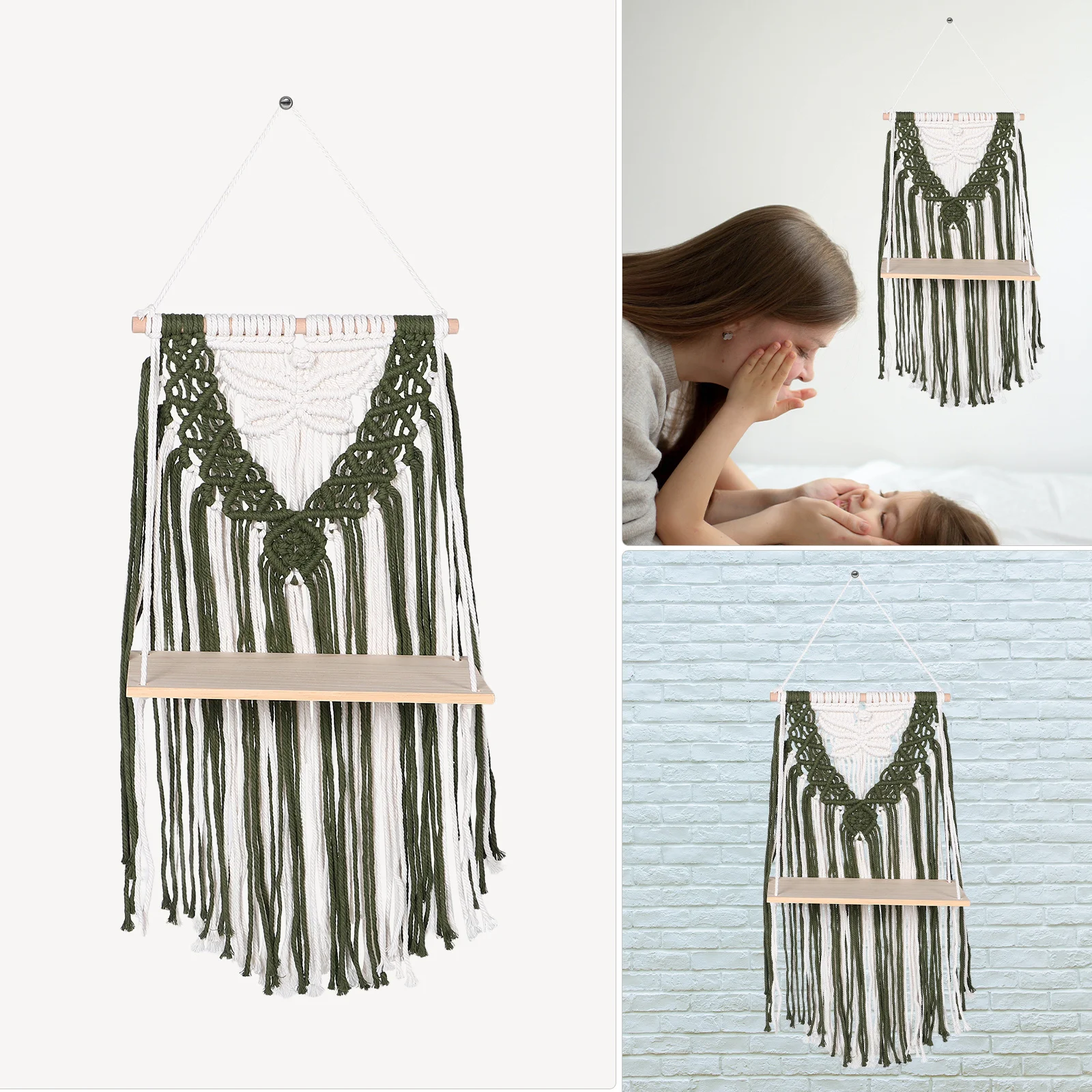 اليدوية المنسوجة نسيج طبقة واحدة بوهو جدار رف معلق شرابات حبل القطن الطبيعي لغرفة النوم غرفة المعيشة نبات الحضانة #4