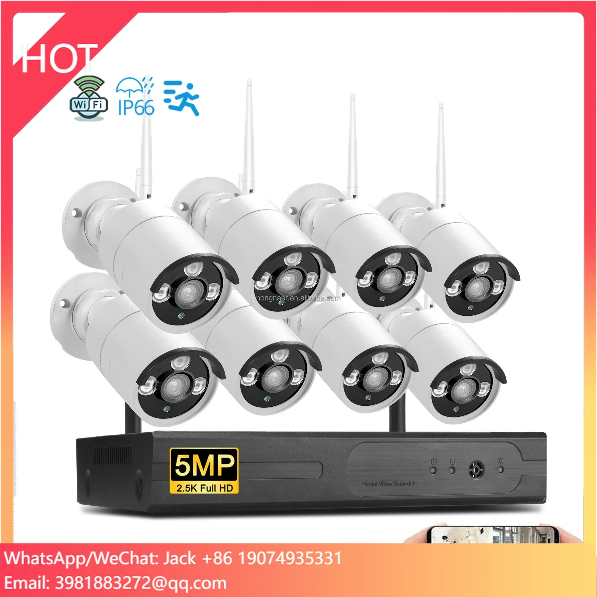 

Hongnaer Outdoor 5MP 8 Channel Video Home IP Security NVR CCTV Camera Set Kit Eseecloud System WiFi Wireless Surveillance System