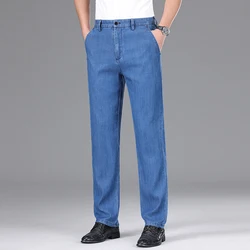 Pantalones vaqueros finos de secado rápido para hombre, pantalón informal de negocios, combina con todo, primavera y verano