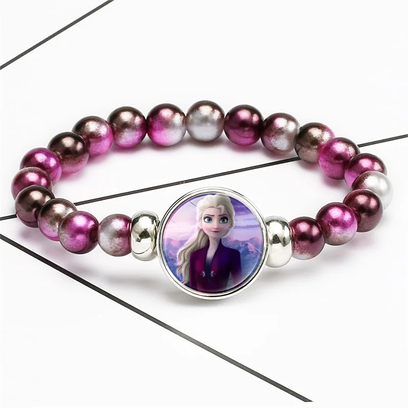 Disney's New Accessories Frozen Cartoon Character Aisha Olaf Princess Anna Children's Cartoon Rainbow Bead Retractable Bracelet