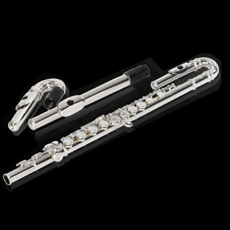 Flute Music Instrument Wholesale Pipe Bend  Kids Fiute Silver Plated Closed Holes C Tone Flute