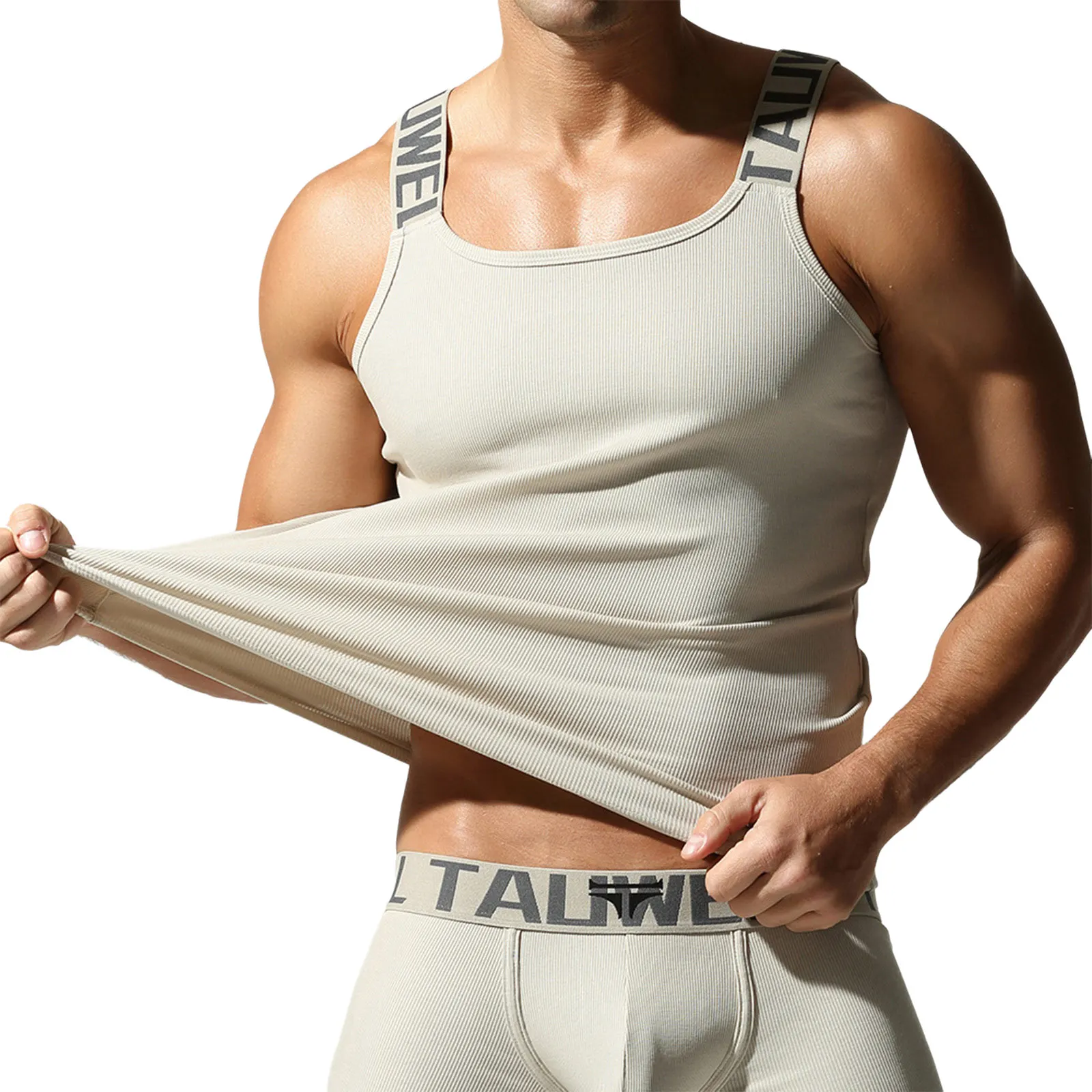 

Men Muscle Sport Tank Top Letter Print Elastic Wide Shoulder Straps Sports Vest for Running Cycling Workout Fitness Bodybuilding