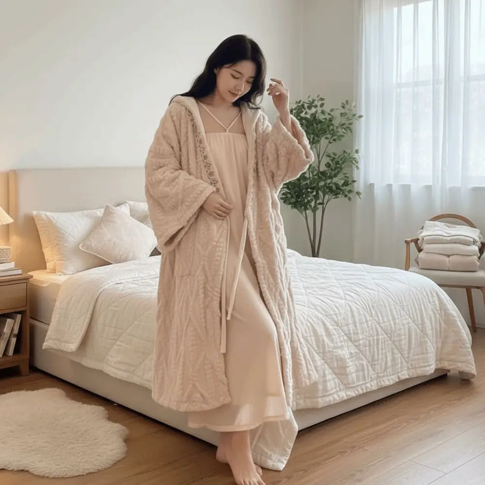 

Свободная одежда для сна из кораллового флиса с цветочным узором, зимняя толстая теплая фланелевая ночная рубашка с длинными рукавами, плюшевая милая пижама, женская одежда для сна