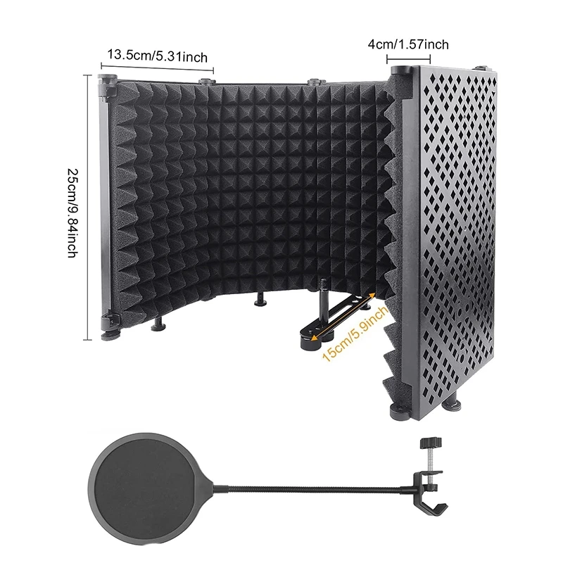 Microphone Isolation Shield With Blowout Prevention Net,Absorbing Foam Reflector Folding Panel,For Blue Yeti,Etc(5 Fold)