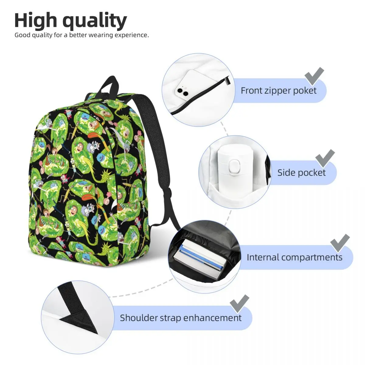 Anime R-Ricks for Men Women Student School Bookbag Cartoon Daypack Middle High College Lightweight