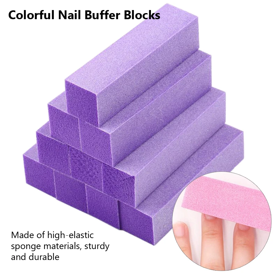 Pink White Buffing Sanding Files Block, Manicure Care Sponge, Nail Art Buffer, Grilled Polishing, No Hurt Tools, 10Pcs