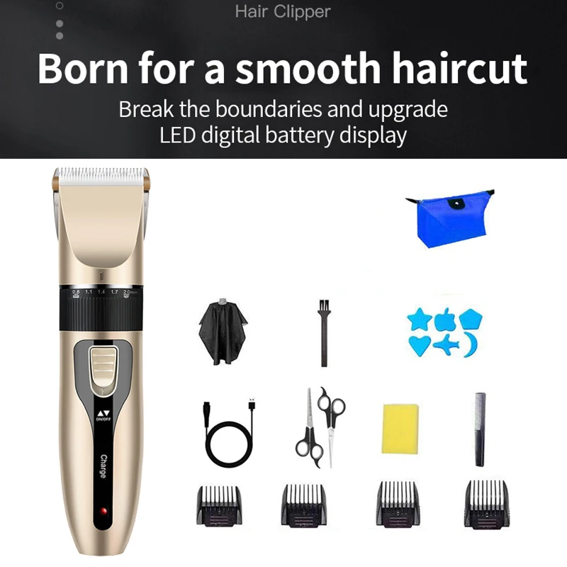 Hair Clipper Set Rechargeable Hair Cutting Machine Ceramic Blade Low Noise Adult Kid Haircut Men\'s Barber Beard Trimmer