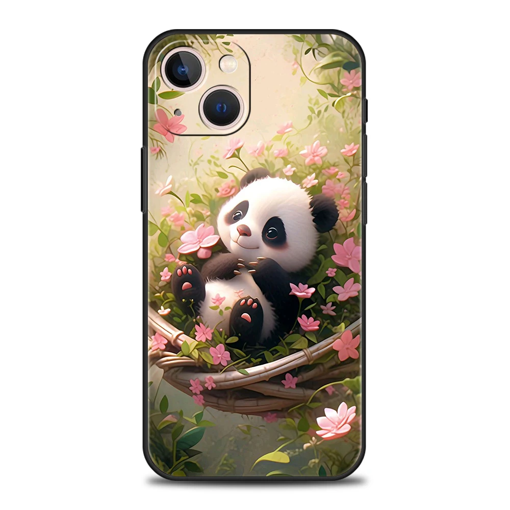 Custodia per telefono Panda adorabile del fumetto per iPhone 16 15 14 13 12 Pro Max 11 Pro Max 7 8 Plus XS XR Soft Shell antiurto Capas