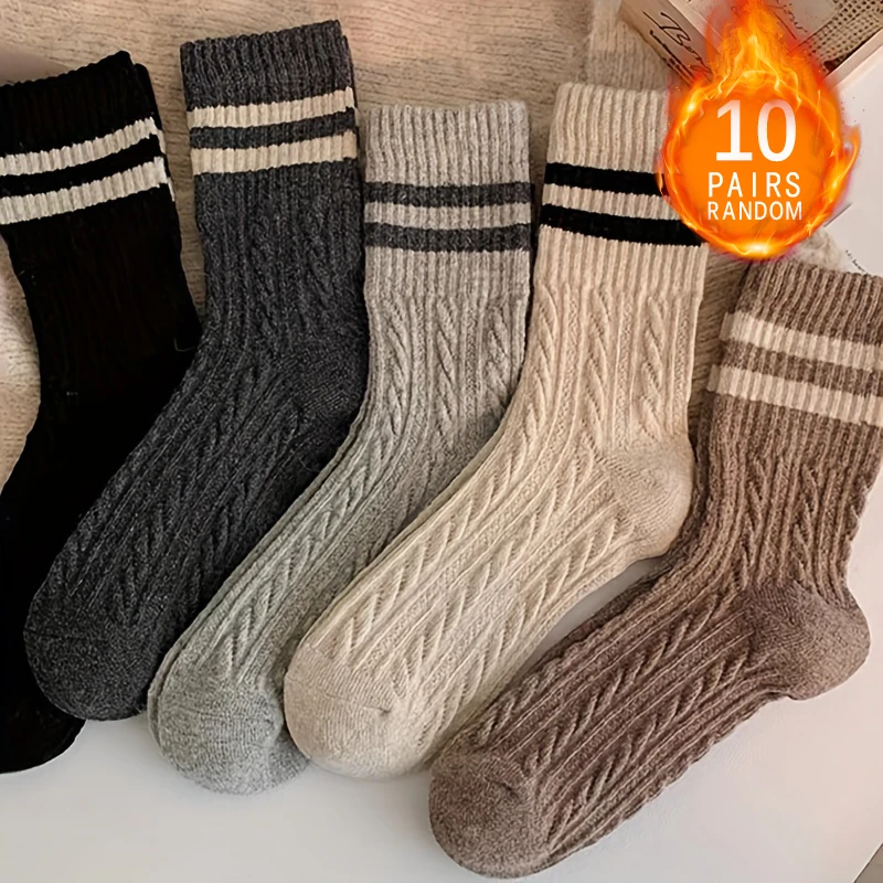 

10 Pairs Of Autumn And Winter Men's And Women's Universal Retro Fried Dough Twists Stripes Versatile Comfortable Warm Stockings