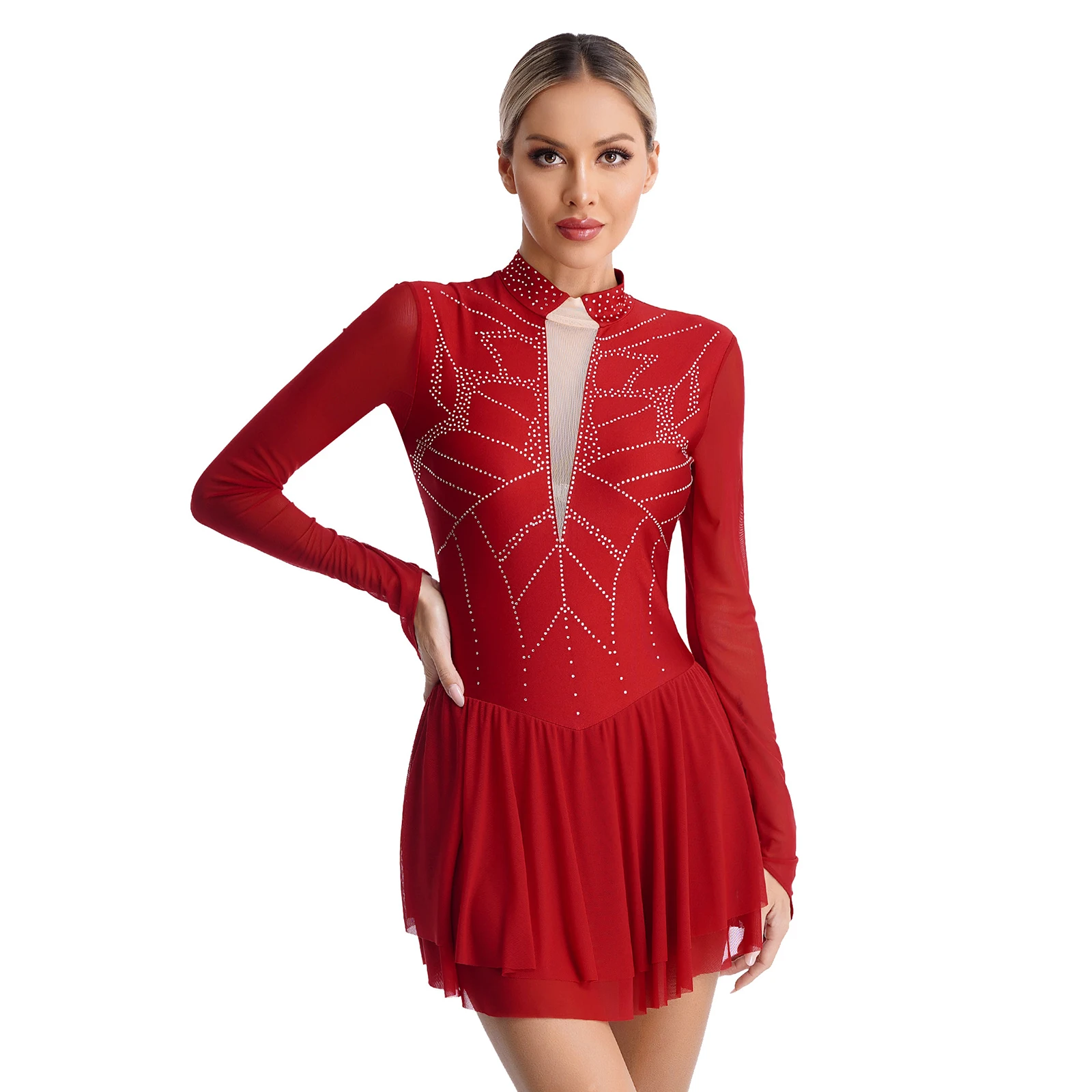 Women's Ice Figure Skating Dress Gymnastics Leotard Ballet Lyrical Dresses Ballroom Costumes Adults Stage Performance Dancewear