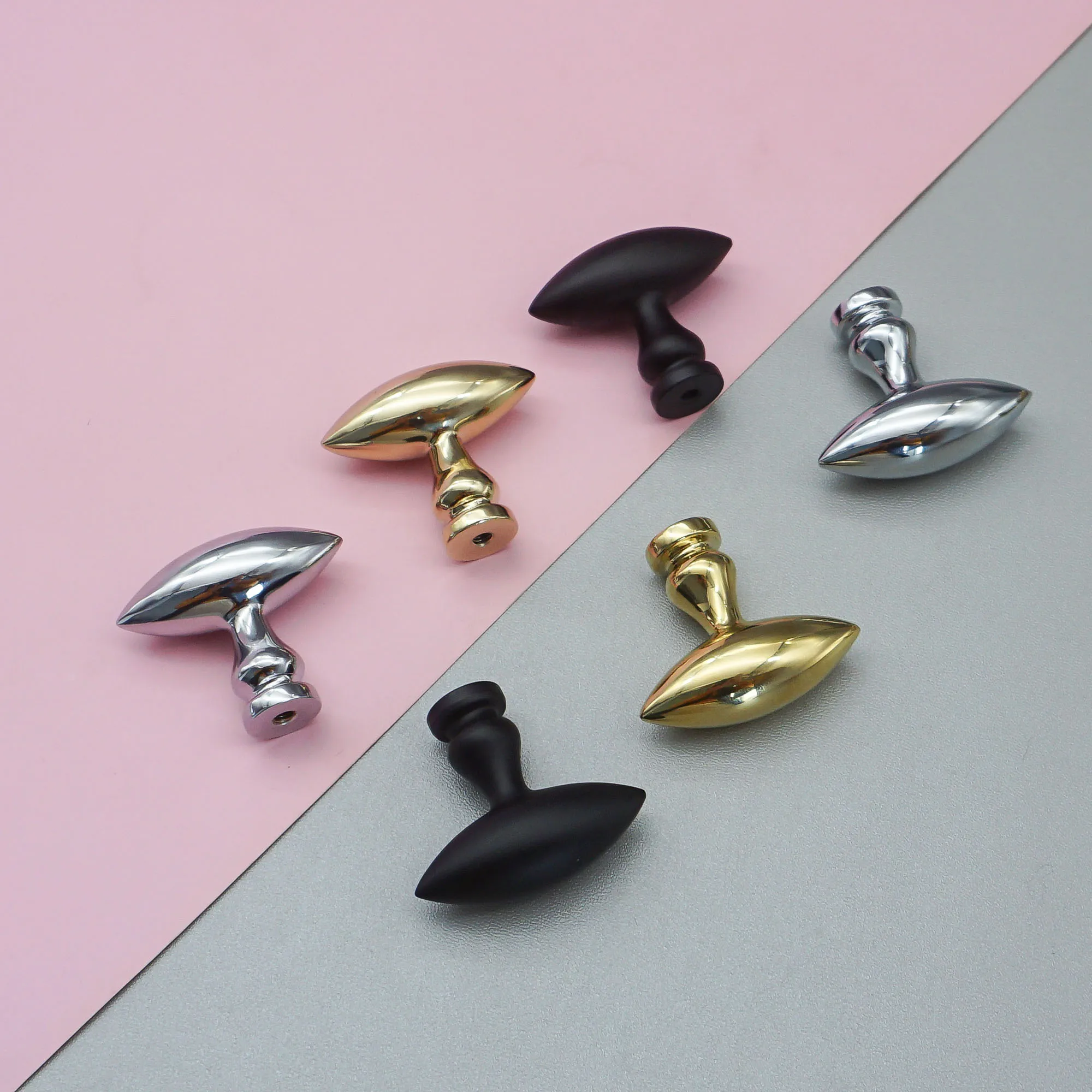 Olive Shaped Single Hole Cabinet Handles Black Chrome Gold Solid Brass Cupboard Door Knobs Modern Simple Furniture Hardware