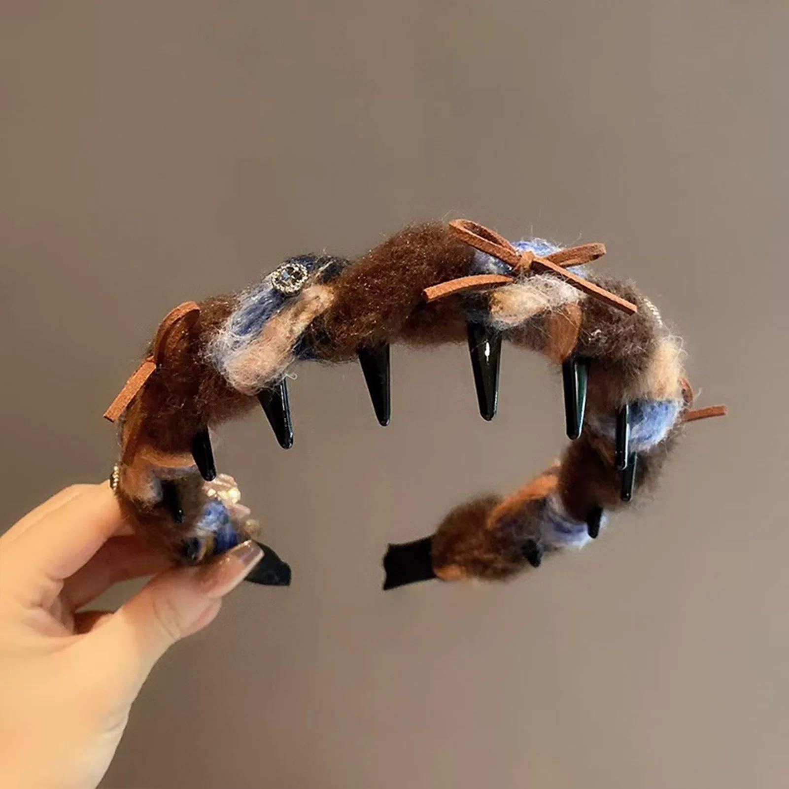 Korean Style Plush Hair Hoop With Combs Rhinestone Bow Hairband Daily Party Casual Tiaras Retro Wedding Bridal Hair Accessories