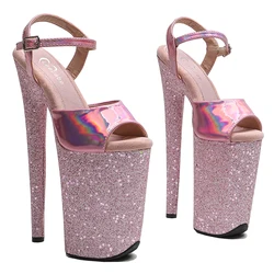 Leecabe 23CM / 9inches Shiny PU Upper   fashion  Glitter Platform High Heels slipper Sandals Pole Dance shoes