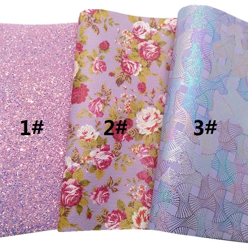 Lace Glitter Leather Sheet Roses Printed Synthetic Leather Iridescent Faux Leather Fabric Sheets for DIY Craft 8.2