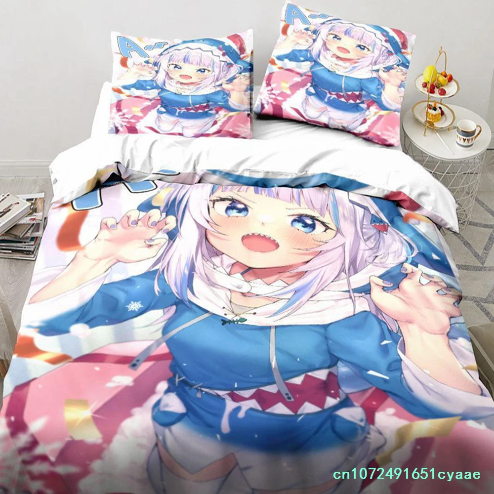Kawaii Gawr Gura Cute Girl My Angle King Twin Double Child Bedding Set Microfiber Or Polyester 3D Print Anime Duvet Cover Set 4