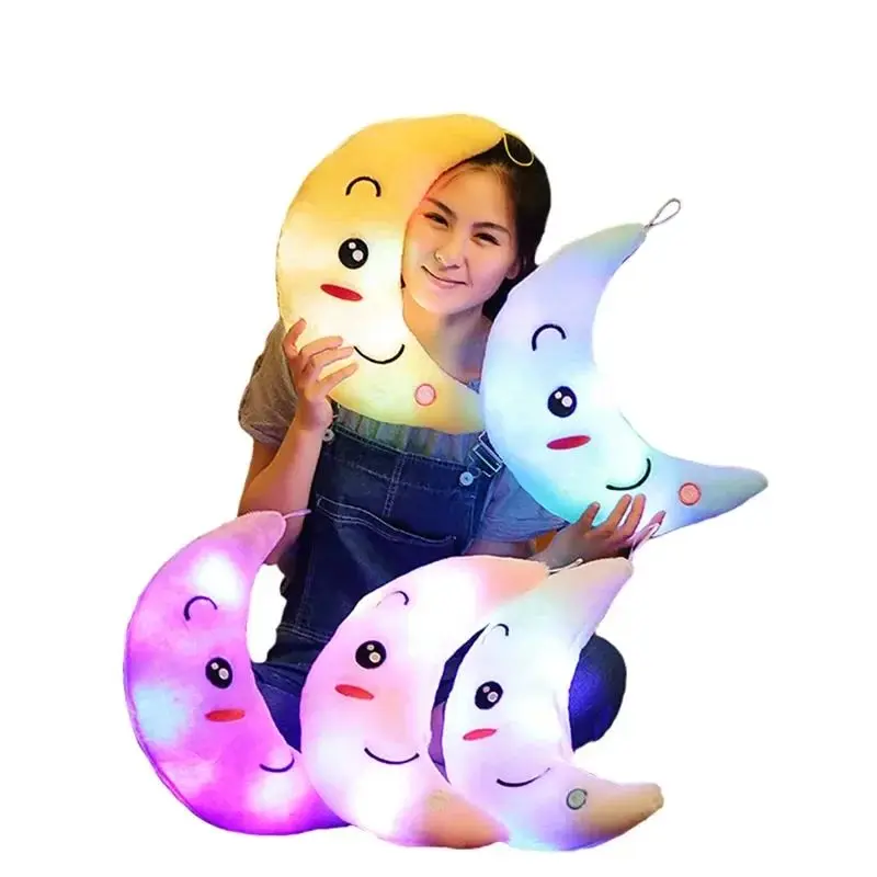 Moon Pillow PlushToys Cute Luminous Toy Led Light Glow in Dark Doll for Children Kids Cushion Floor Cute Pillow Holiday Gifts