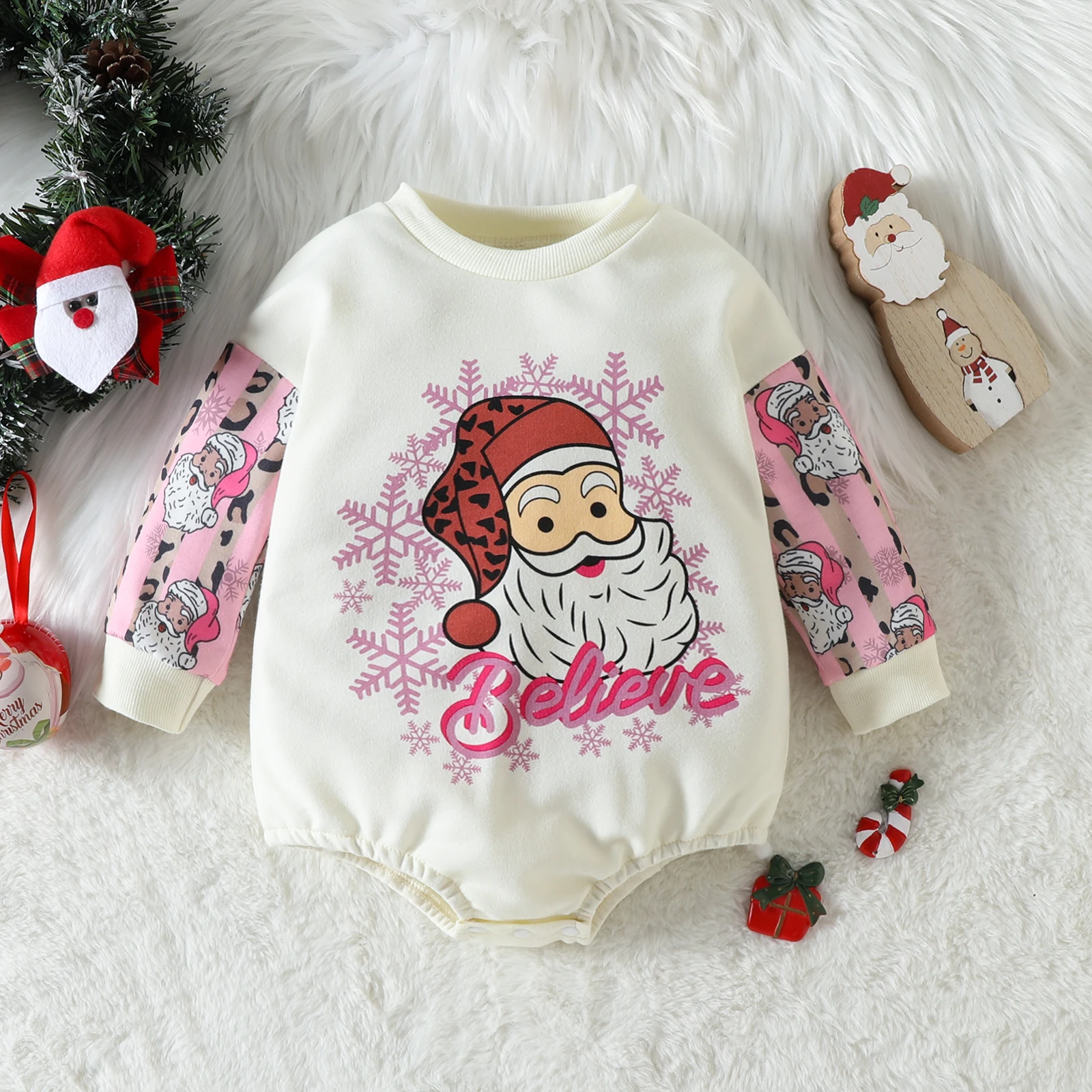 Christmas Baby Girl Clothes Newborn Bodysuit Cartoon Santa Snowflake Long Sleeve Jumpsuit Baby Clothing 0 to 24 Months