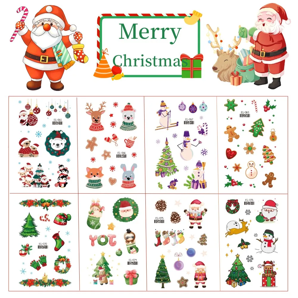 2022 Mix Christmas Temporary Tattoo New Year Children's Gift Butterfly Waterproof Tattoo Cartoon Sticker Boys Gril Fake Tattoo