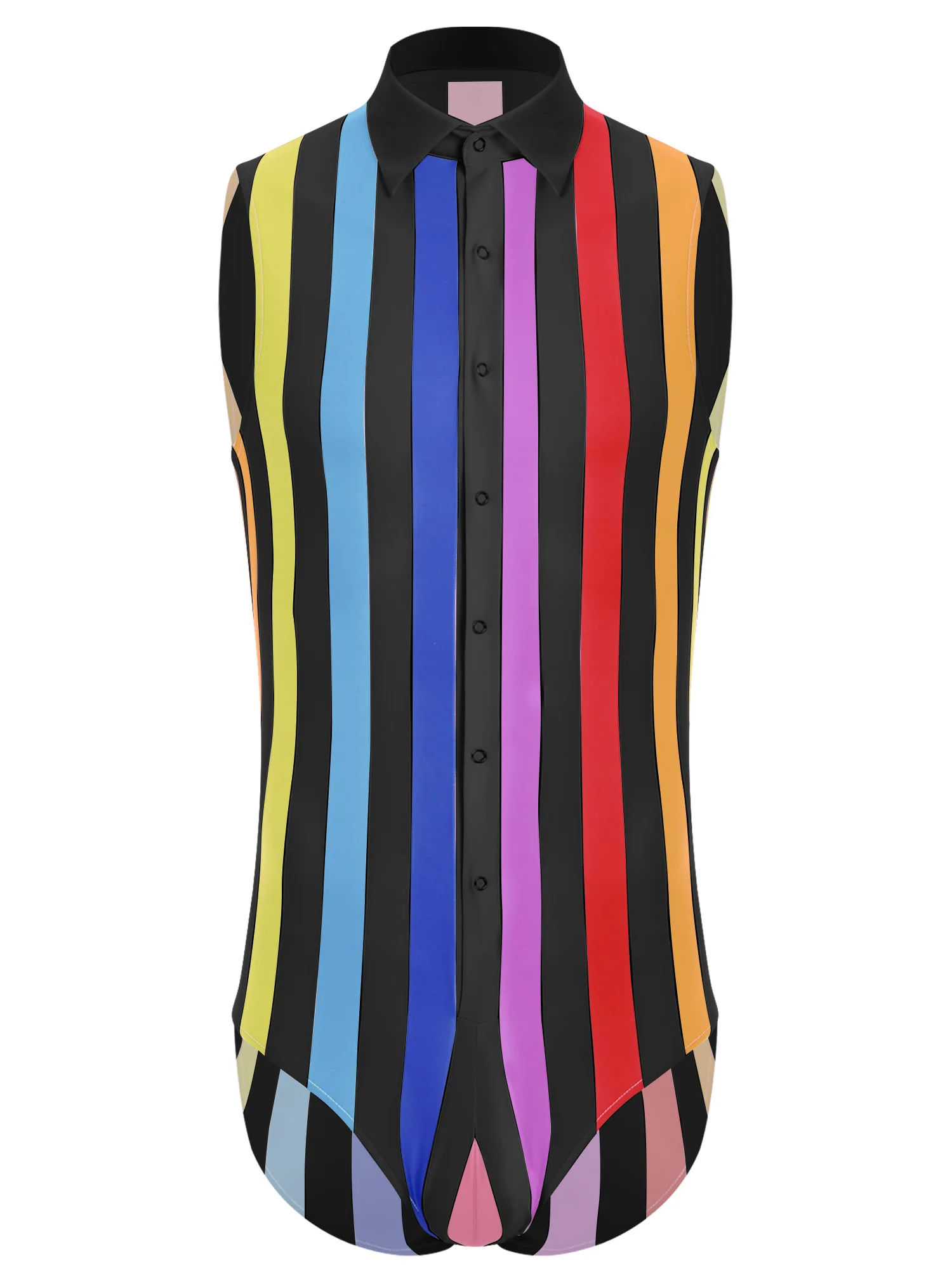 

Men Striped Printed Bodysuit Lapel Sleeveless Front Buttons Short Romper Workout Singlets Gym Fitness Sports Leotard Jumpsuit