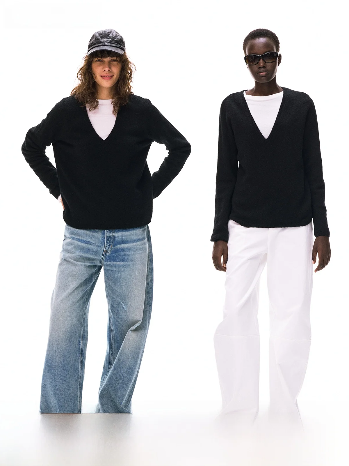 

Tee-Color Loose Deep V Ne Fine Alpaca Wool Warm Sweater Casual Sle Long Sve Women's Knitted Sweater Soft Comfortable