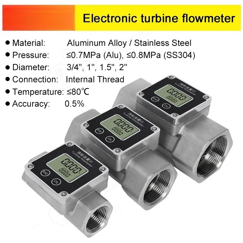 Turbine Flow Meter Stainless Steel Electronic Turbine Flowmeter Digital Liquid Flow Meter High Accuracy Water Flow Meter