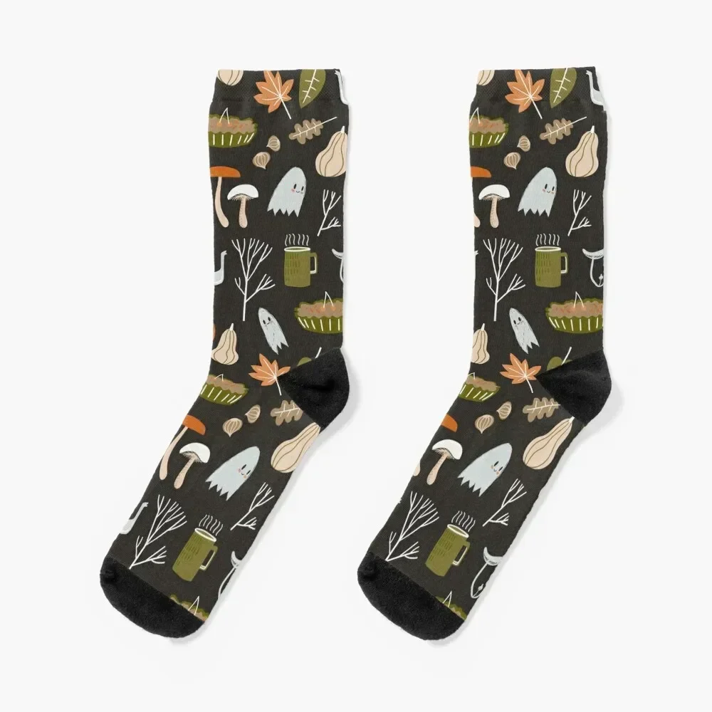 Fall seamless pattern with cozy nature elements. Socks professional running warm winter Men Socks Women's